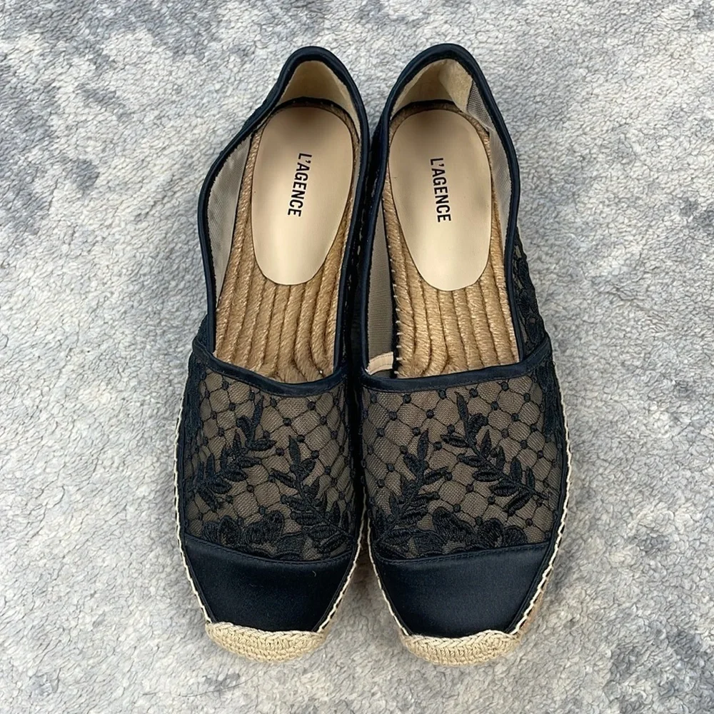 New L’Agence Floral Embroidered Lace Espadrille Loafer Flats Slip On Sz 6